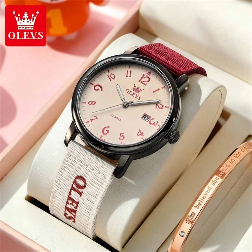 

Новые модные кварцевые часы OLEVS для мужчин и женщин, спортивные часы с ремешком из ткани, повседневные часы для студентов, водонепроницаемые, светящиеся, с датой, наручные часы.