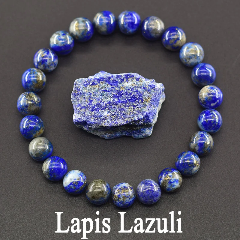 Natural Lapis Lazuli Beaded Amulet Bracelet, Original Blue Lazurite Gemstone Protection Jewelry Gift for Men & Women
