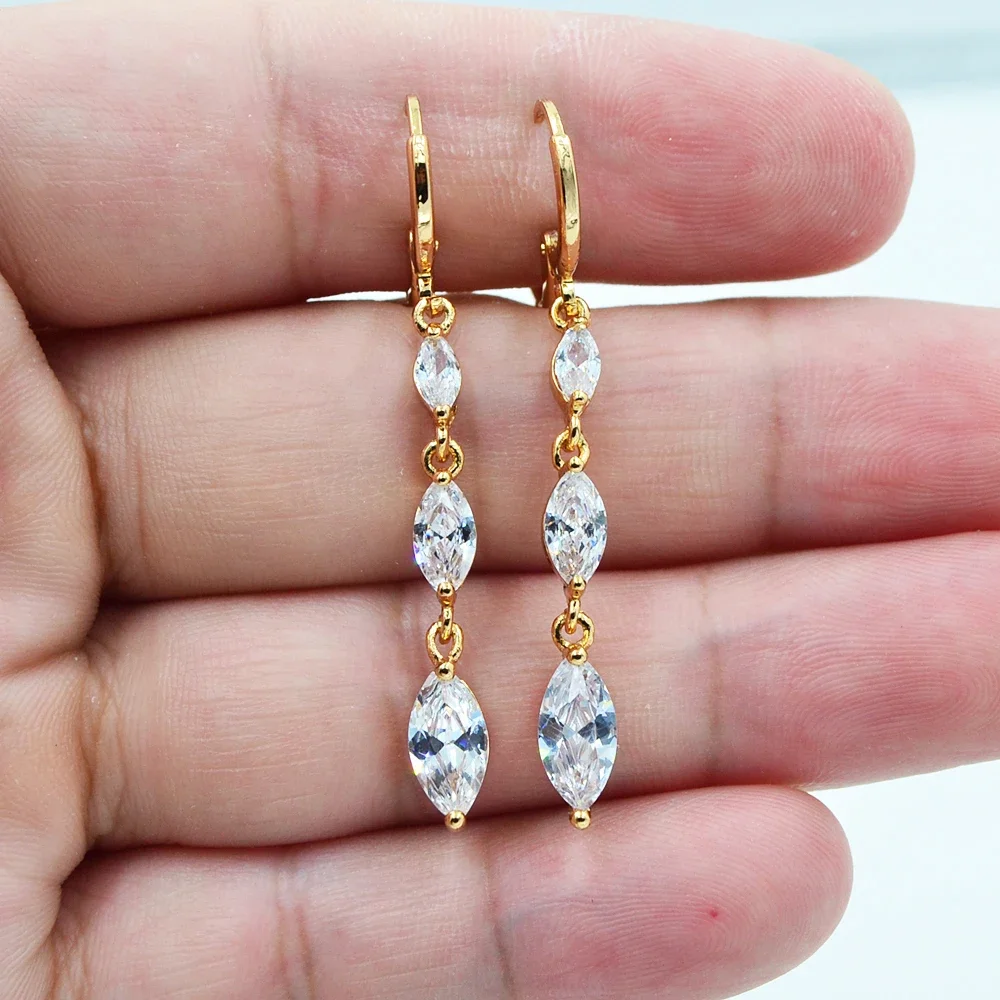 Trendy Gold Color Clear Zircon CZ Marquise Dangle Earrings for Women