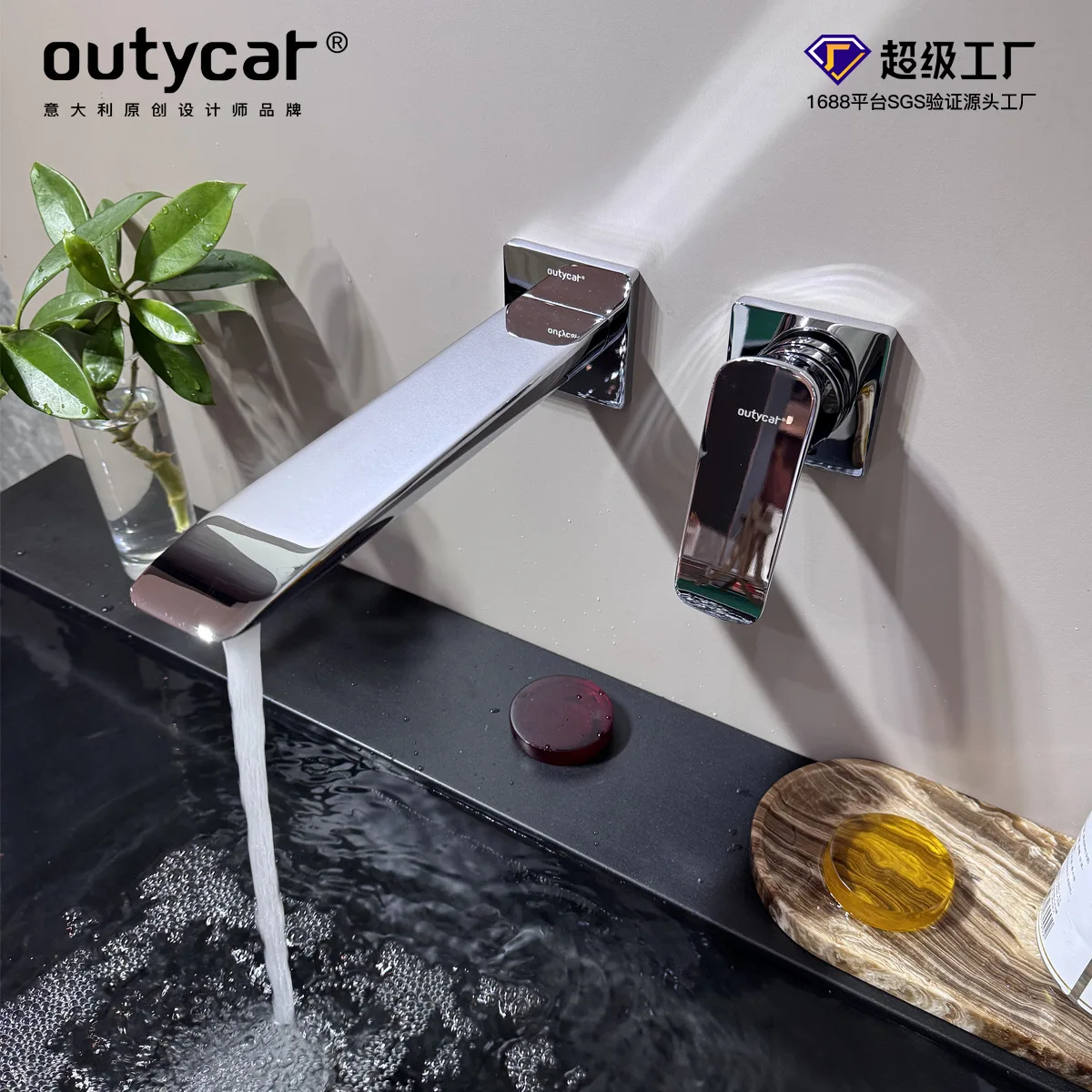 Hotel Custom Wall Mounted Basin Faucet, All Copper Brushed Gunmetal Grey Finish, Recessed Valve