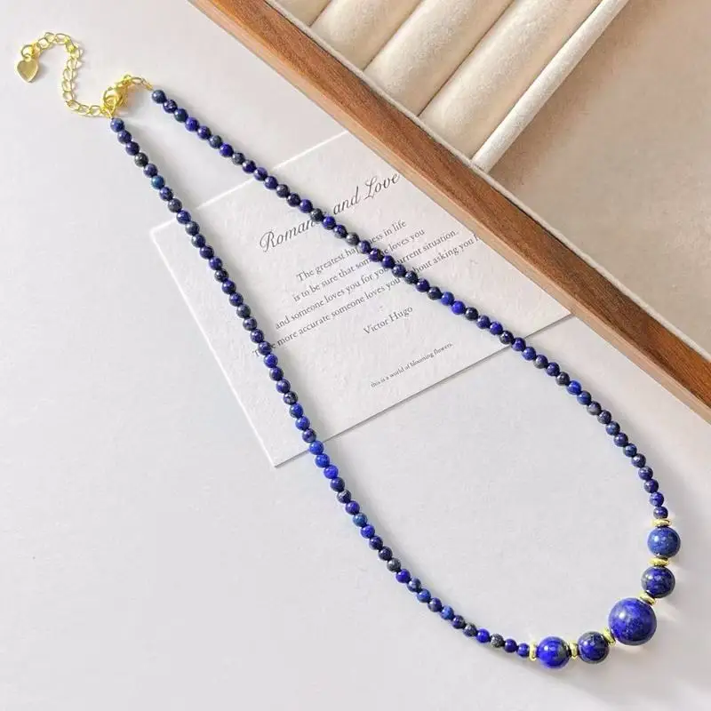 High-quality natural lapis lazuli necklace with a starry sky design perfect for wearing around the collarbone