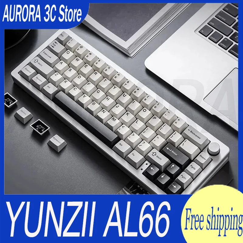 

YUNZII AL66 Mechanical Keyboard Aluminium Alloy Multifunctional Knob Three Mode Wireless Gaming Keyboard Hot Swap RGB Pc Gamer