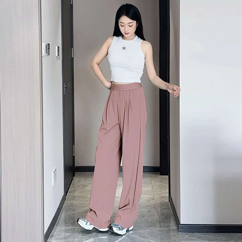 سراويل رياضية نسائية مستقيمة الساق عالية الخصر خفيفة الوزن للتخسيس فضفاضة سريعة الجفاف سراويل يوجا غير رسمية