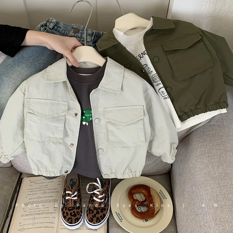 

2025 Boys' Jacket Children's Army Green Baseball Jacket Autumn Breathable Girls' Top