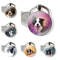 border collie dog Keychain Handmade Glass Cabochon Key Ring Holder Pendant Key Chains