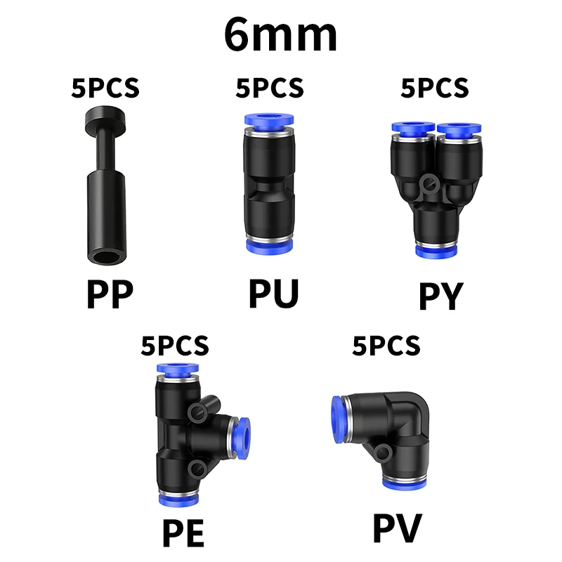 25pcs Pneumatic Fitting 8mm1/4 Inch Air Quick Connect Hose Fittings 4mm 6mm 12mm 3/8' Push to Tee Water Kit for Pipe Line Tubing