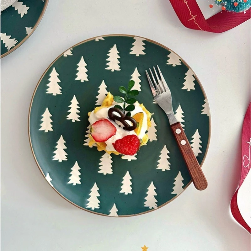 

American Atmosphere Christmas Tree Plate Ins Style Ceramic Western Dish Plate Dessert Plate