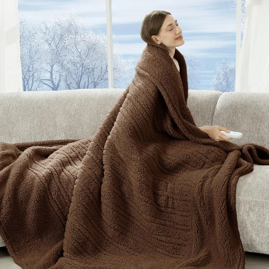 

Электрическое одеяло Twin 62 x 84 дюйма — мягкое двустороннее одеяло из шерпа с подогревом, 5 уровней нагрева и 10 часами автоматического отключения Fas