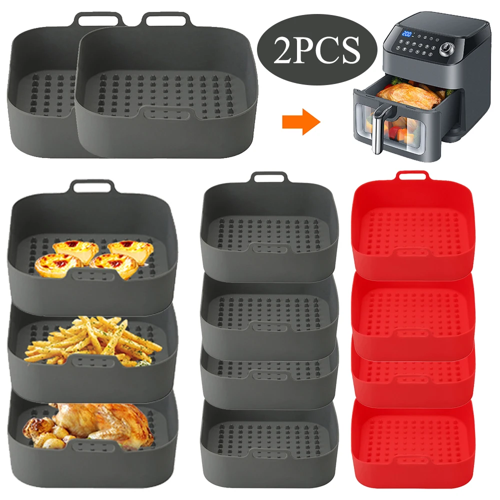 2pcs Silicone Air Fryers Basket Heat-insulation Air Fryer Tray Fried Pizza Chicken 20x19x6cm for Home Kitchen Cooking