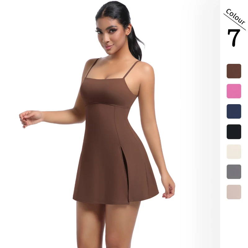 

Anti-light bottoming sports dress with chest pad breathable outdoor golf beauty back suspender yoga tennis skirt