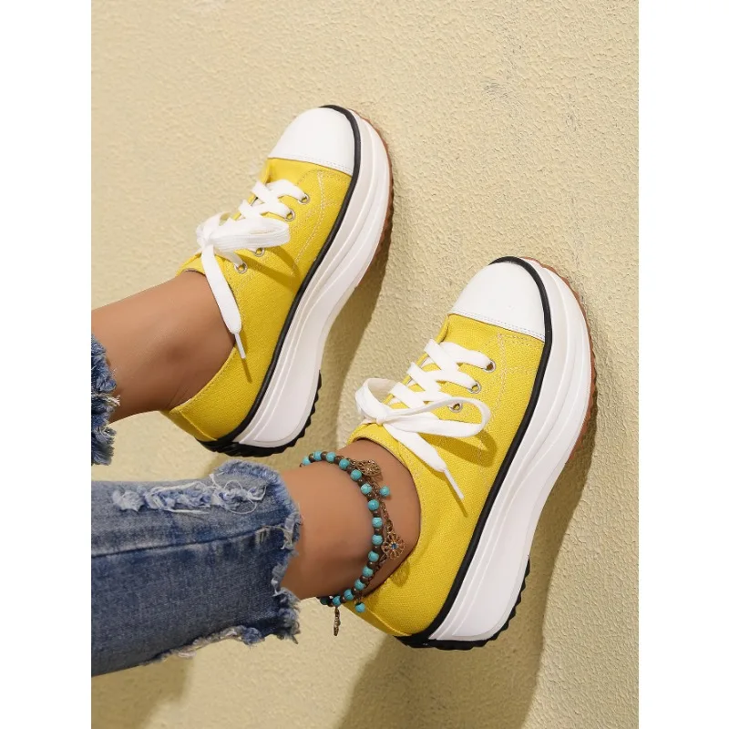 yellow pink blue Women Canvas Sneakers Women Casual Shoes Women Sneakers Shoes Flat Lace-Up Zapatillas Mujer Chaussure Femme 42