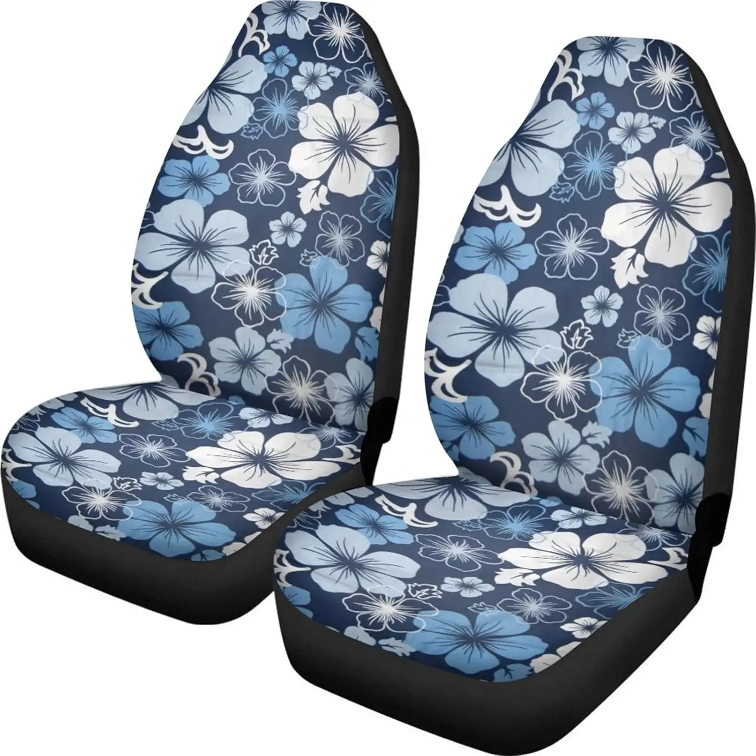 Hawaiian Hawaii Aloha Print with White Hibiscus Flower Car Seat Covers Front Seat Protector Cover Mat Full Set of 2pc Universal