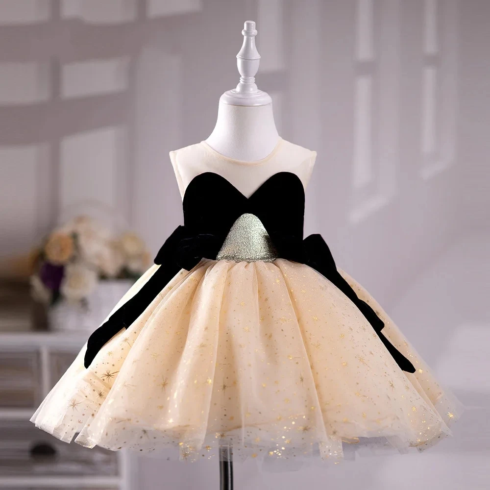 

New Children's Evening Gown Bow Design Spanish Vintage Girls Birthday Baptism Party Christmas Dresses For Eid