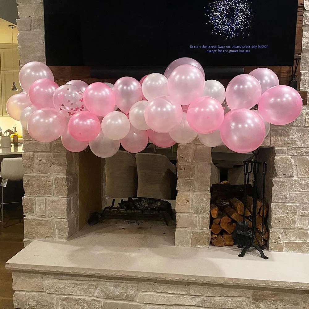 Pink and White Balloons, 60 Packs 30.48cm Light Pink and White Balloons with Confetti Balloons, Suitable for Birthday Party Decorations for Girls