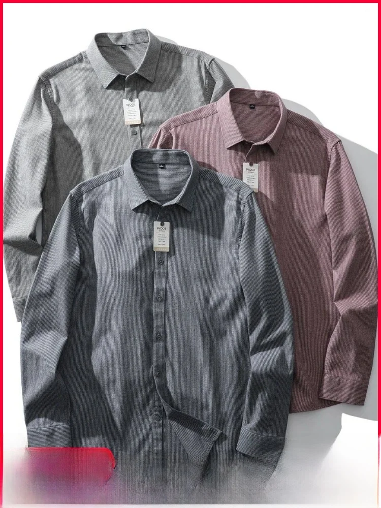 

Men's Thiened Long Sve irt Stand Fit Button Detail Wool Modal Casual Faion Autumn Winter Busin Casual Striped ...