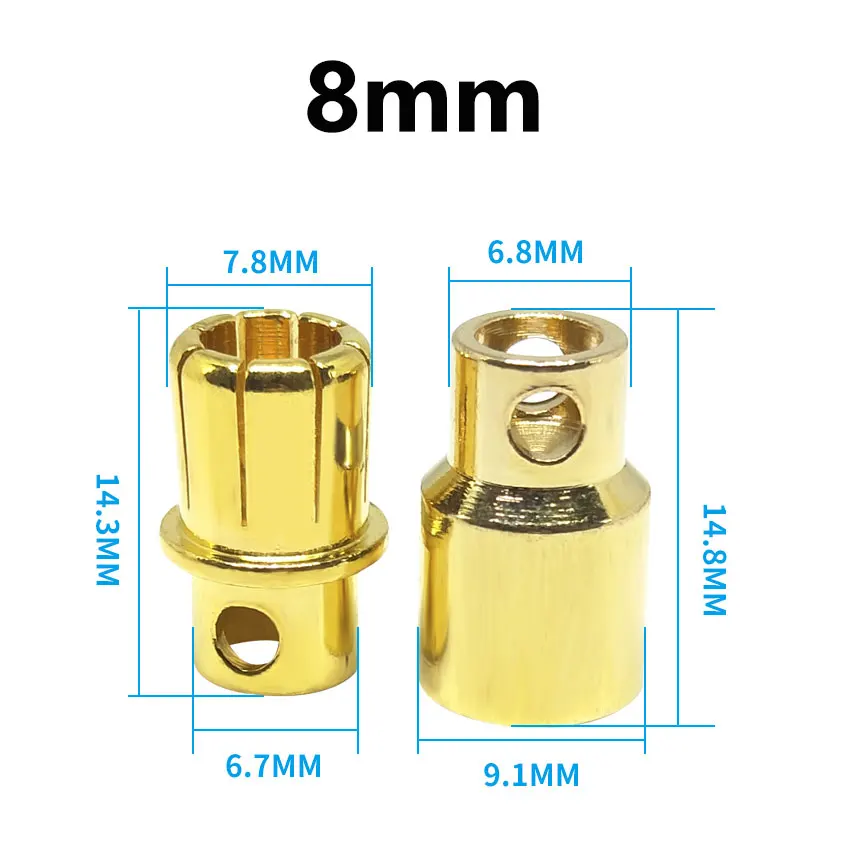 10 stücke 2mm 3mm 3,5mm 4mm 5mm 5,5mm 6mm Bananen Stecker Vergoldet Kupfer bürstenlosen Motor Bullet Stecker Für ESC Batterie Wholeale