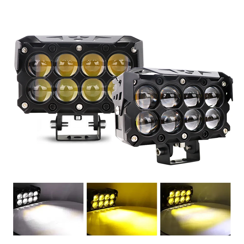 High Power 80w White Yellow Dual Color   Motorcycle Light Auxiliary Lighting   Exploradoras   Len 8 Lupas for Motorcycle