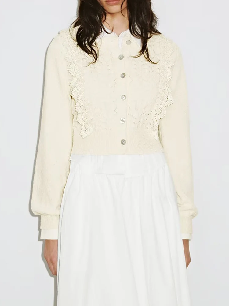 

European and American style 2025 autumn new women's clothing fashionable design casual lace crochet knitted cardigan