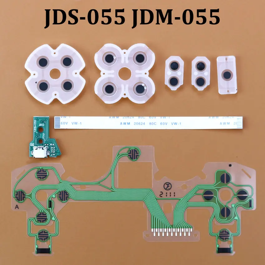 JDM-001/011 JDS-030 JDS-040 JDS-055 USB Charging Port Board Conductive Film Silicone Rubber Button For PS4 Pro Slim Controller