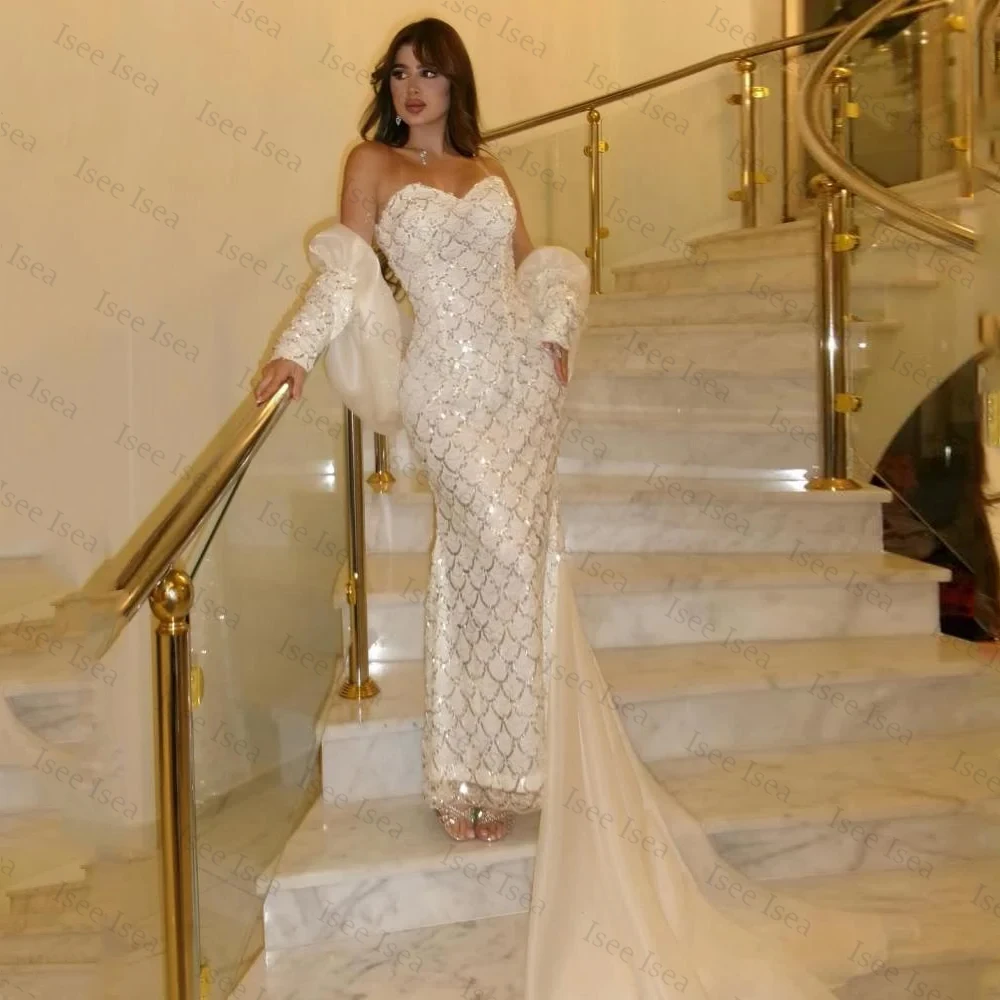 

Arabia Elegant Prom Dresses Women's Off-White Sweetheart Sequin Evening Gowns Floor-Length Formal Party Dresses Customized