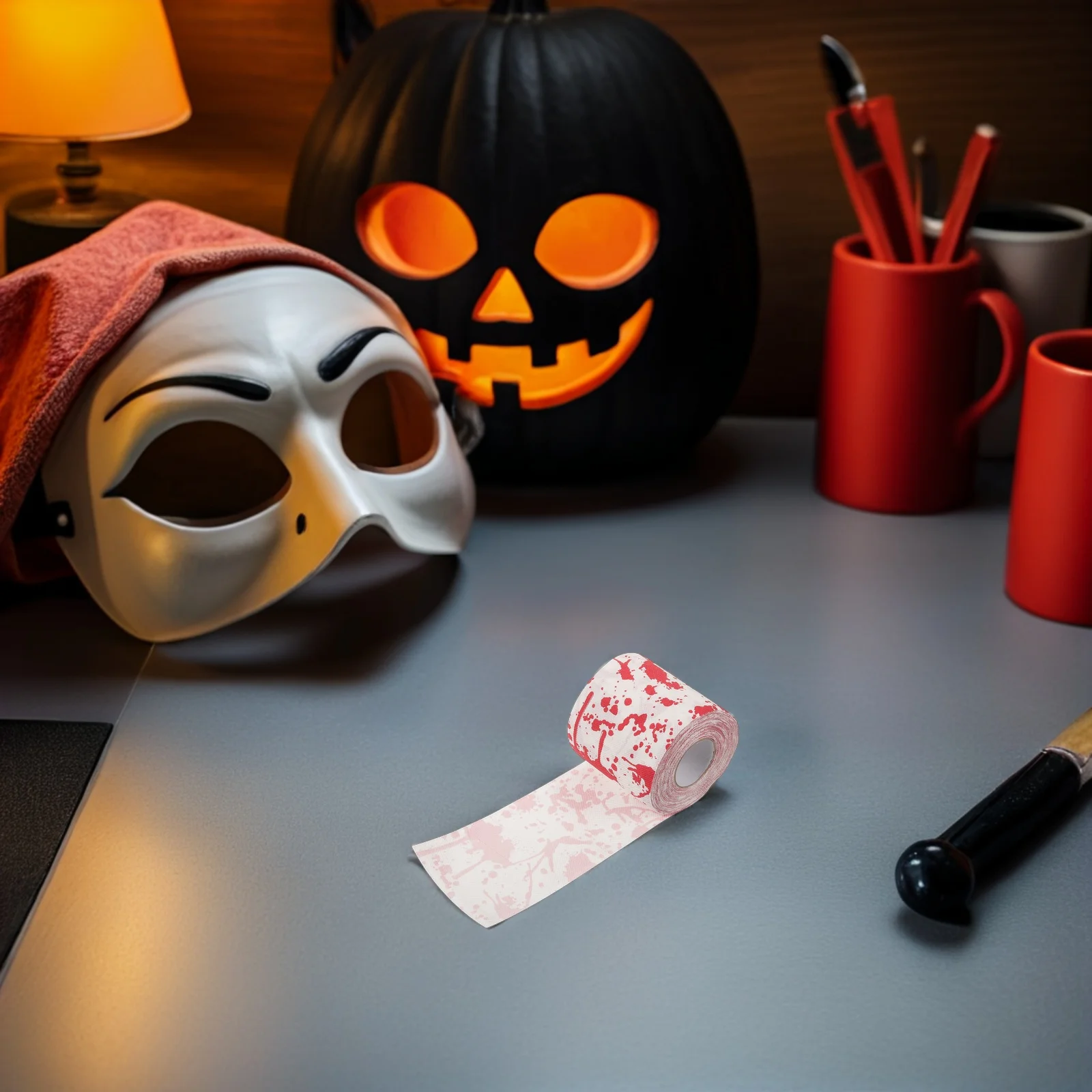 4 لفات من ورق التواليت للهالوين، تصميم بصمة اليد الدموية، ديكور عطلة احتفالي، مناديل حمام ملونة للمنزل والحفلات