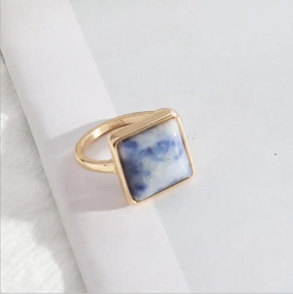 14mm Square Purple Kallaite White Green Pink Quartz Stone Rings Fashion Inner Dia 1.7cm Brincos Pendientes Jewelry for Women