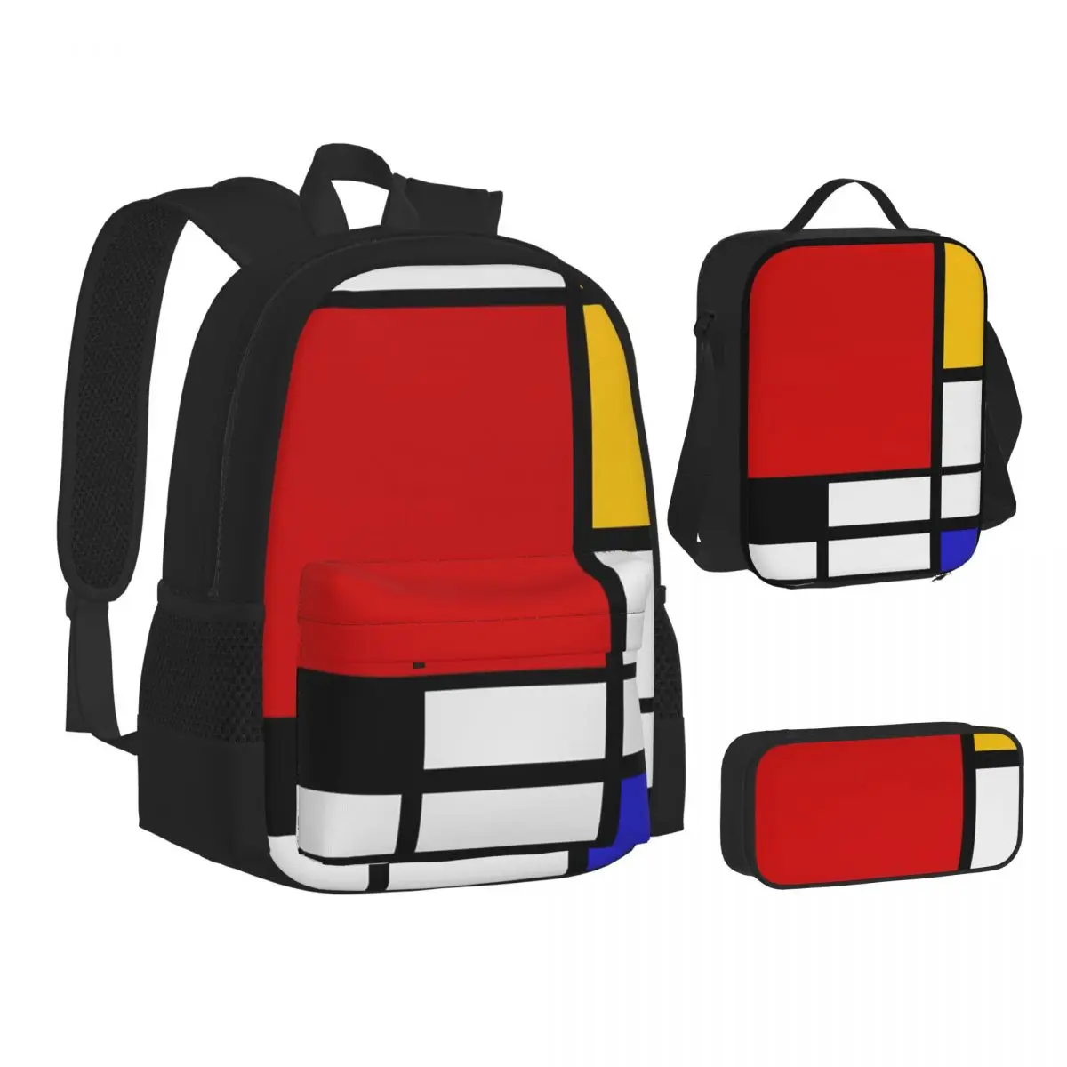 

Piet Mondrian De Stijl Backpacks Boys Girls Bookbag Students School Bags Kids Rucksack Lunch Bag Pen Bag Three-Piece Set