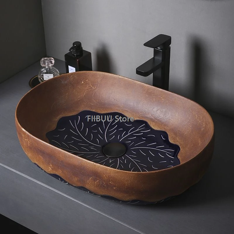 

Художественная овальная винтажная керамическая раковина-чаша для ванной комнаты, устанавливаемая на столешницу