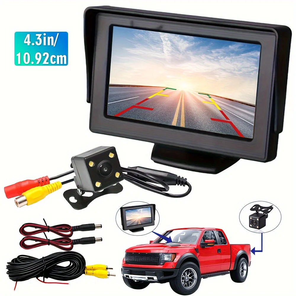 4LED-Auto-Rückfahrkamera-System, 4,3-Zoll-Display und hochauflösende Nachtsichtfunktion, geeignet für 12-V-Modelle