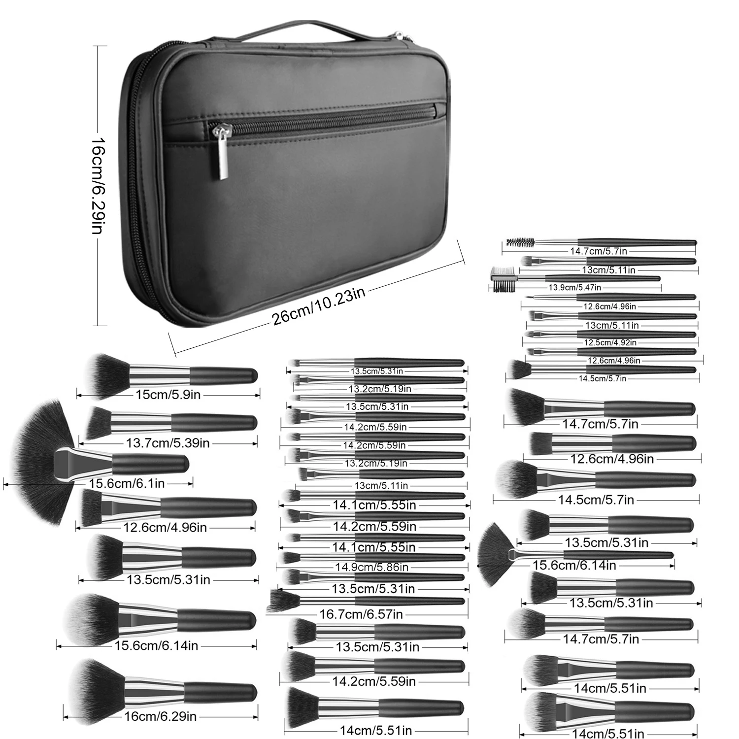 40 pcs makeup brushes without zipper bag/with zipper bag, classic, versatile and moisture-proof, a must-have for travel