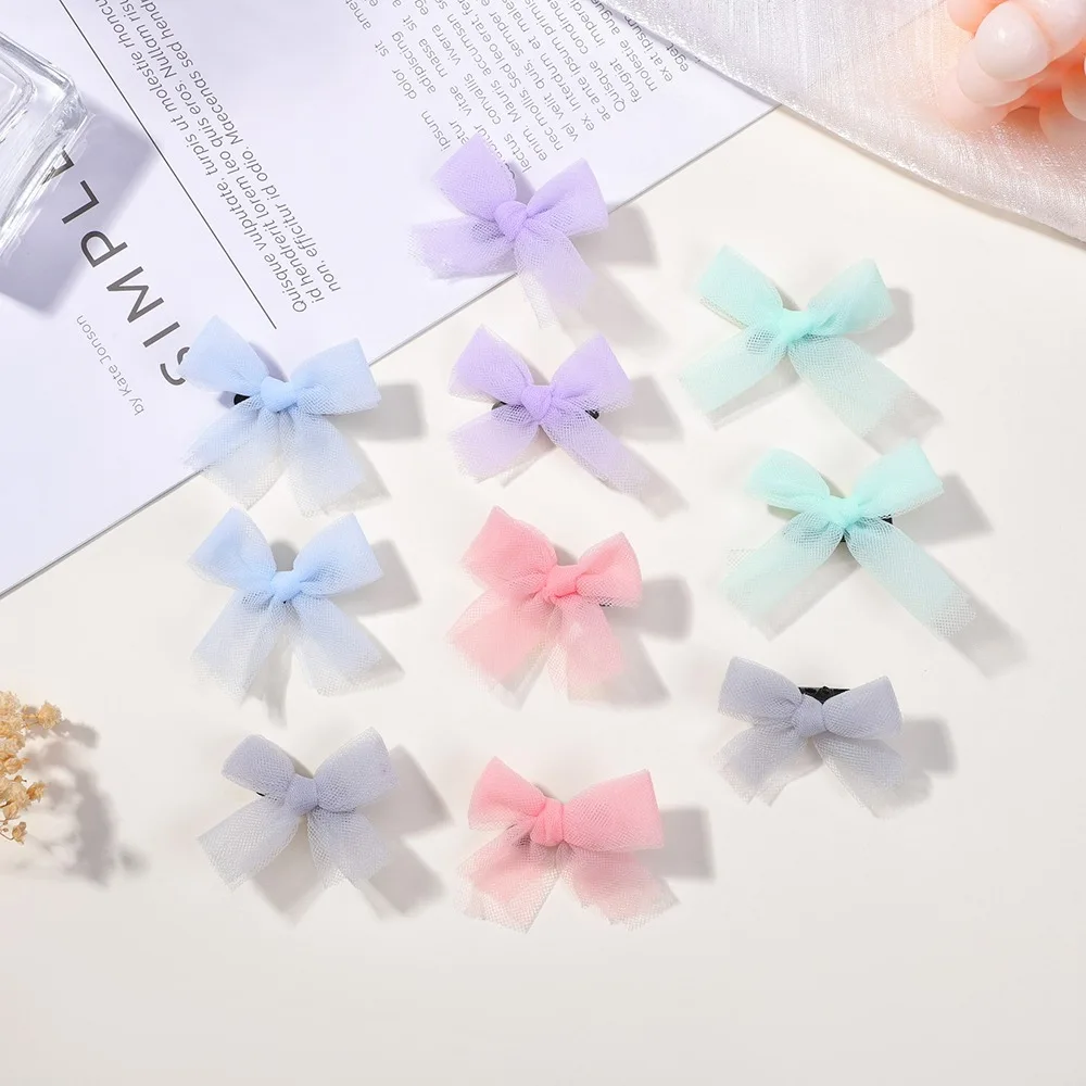 10pcs/lot Children's Hair Clips Baby Bow Headpieces Little Girls' Hairpin Hair Accessories Cute Mesh Gauze Bowknot Headclips