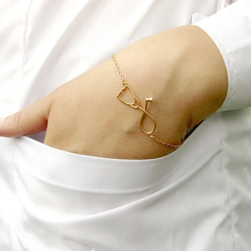 Bracelet stéthoscope pour femmes plaqué or 18 carats ou breloque en argent médecins infirmière cadeau-infirmière médicale bijoux cadeaux bijoux MD cadeau