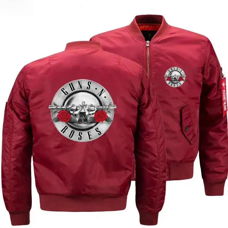 Gun And Roses Rock Band Men Zipper Bomber Jacket Daily Casual Travel Moto Jacket Winter Thick Coat Warm Windbreaker