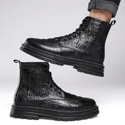 Winter Velvet Snow Boots Men's Lace-up Ankle Boots Designer Luxury Casual Round Toe Comfort Business Formal High Top Men's Shoes