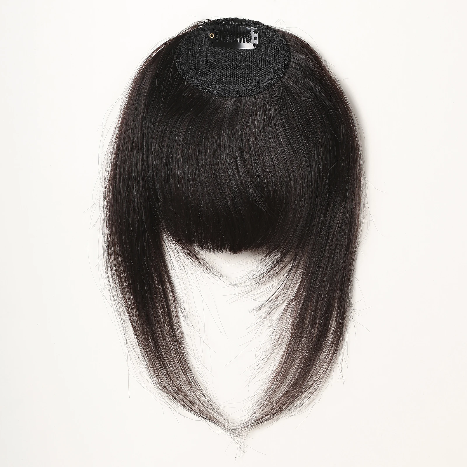 Clip in Bangs 100% Human Hair Bangs Thick French Natural Black Brown Hair Bangs with Temples Clip on Fringe Hairpieces for Women