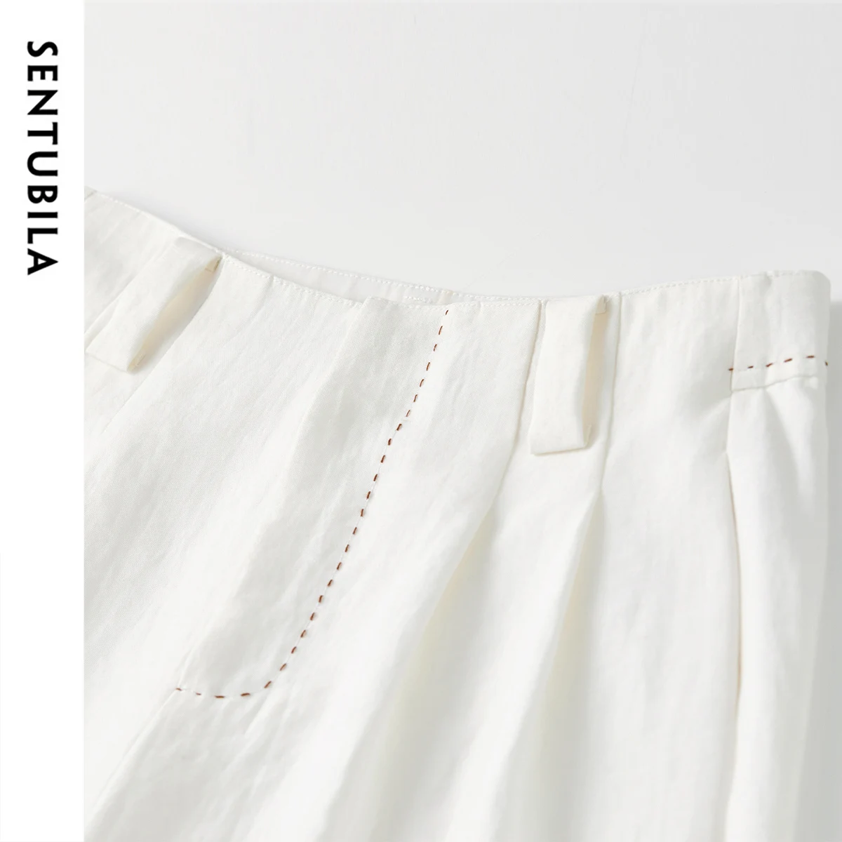 SENTUBILA Summer Long Baggy Pant 2025 Women's White Wide-leg Commuter Pants High-Waisted Loose Fit Trouser Clothing 152K80129