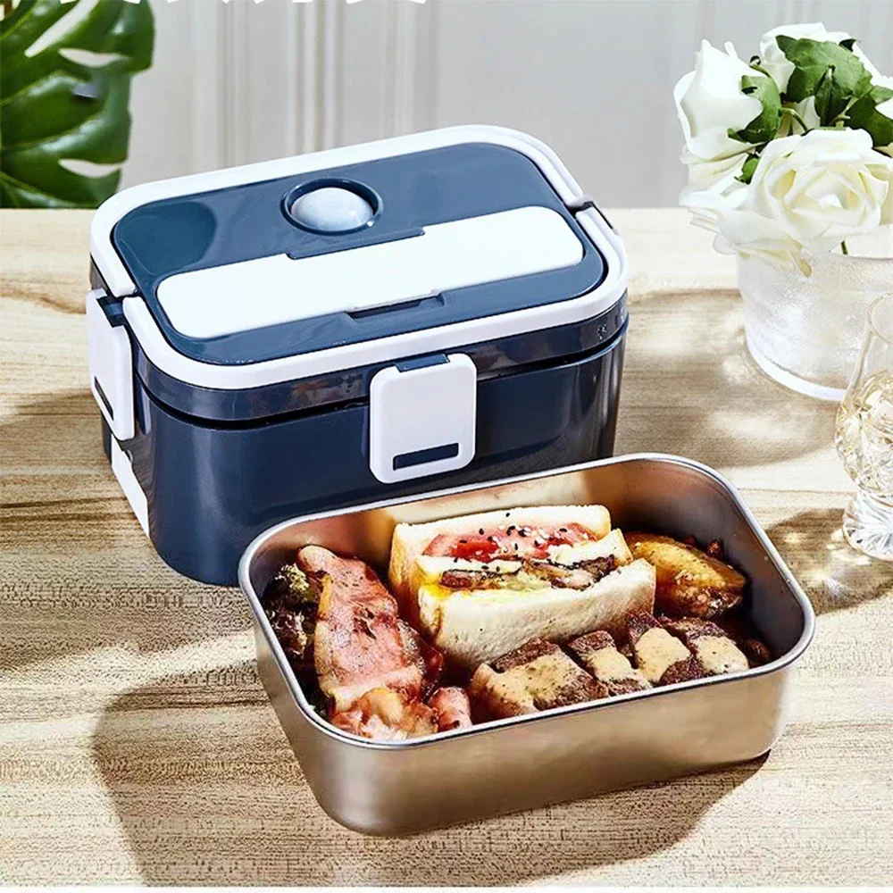 School Picnics, Offices, Heated Containers,Stainless Steel Electric Lunch Box, 12V 24V, Fits Cars, US and European Plugs