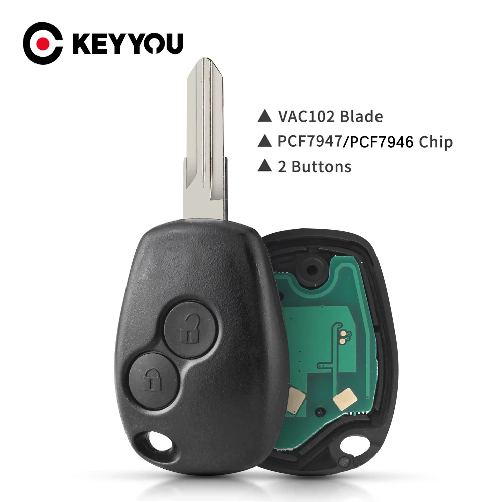 

KEYYOU Remote Car Key 433MHz 2 buttons Keyless PCF7947 PCF7946 For Renault Megane Modus Clio Kangoo Logan Fob Case VAC102 Blade