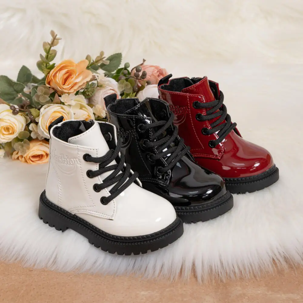 Sonsage Winter Children's Shoes Waterproof PU Leather Children's Boots Fashion Toddler Lace-up Martin Boots Boys Girls