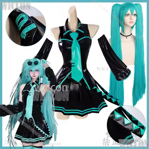 Y2K Mikuu Jirai Kei Black Dress Lolita Green Wig Anime Game Project Sekai Cosplay Halloween Roleplay Girls Woman Suit Customized