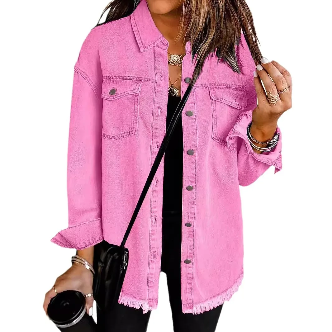 Frauen Denim Mantel Hemd Mäntel Drehen Unten Kragen Y2k Streetwear Offenen Stich Jacke Einreiher Beiläufige Lose Jacken 2025