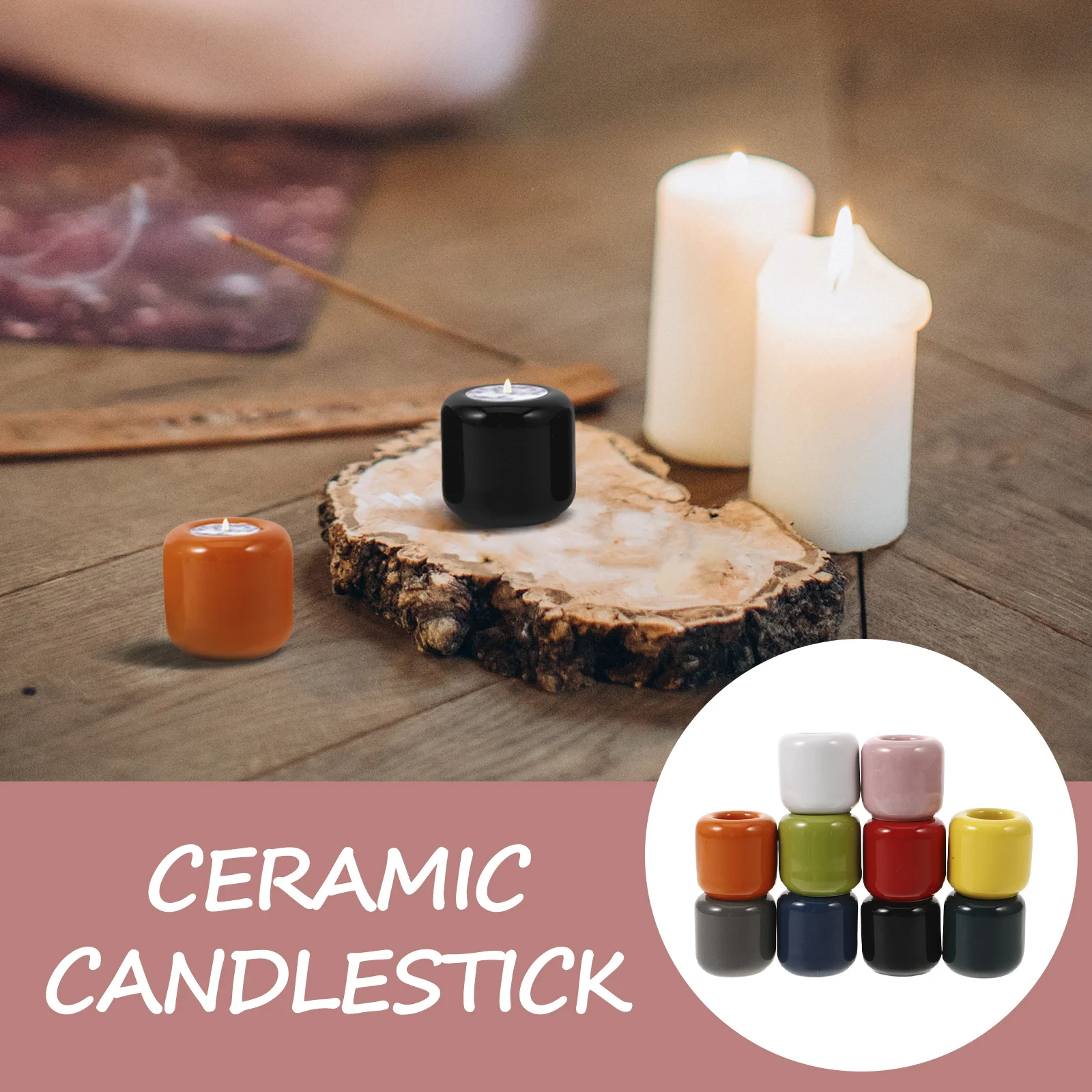 

10Pcs Ceramic Holder Elegant Round Mini Chime Candlestick Holders for Table Centerpiece Decorative Dinner Party Wedding