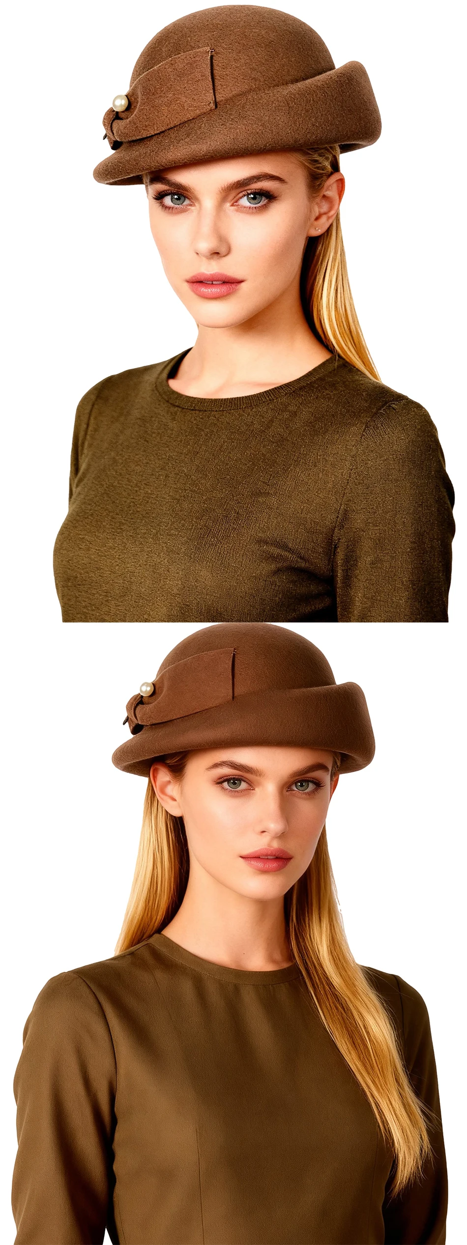 FS Luxuriöser Wollhut für Damen, eleganter blauer Teeparty-Fascinator mit Schleife, Winter-Vintage-Fedora, Chapeau Femme – Detail 5