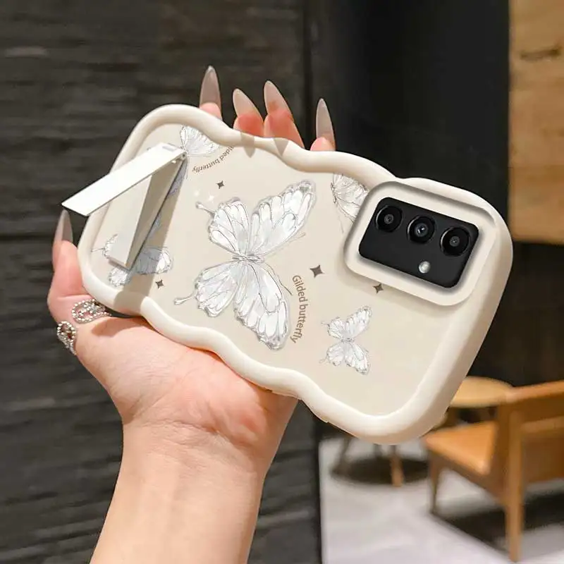 Étui Flexible papillon doré à la mode, adapté à la Galaxy A15 5G, avec caractéristiques raffinées et sur support, adapté à Samsung A F Note