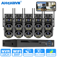 Smart 4K 8MP Wireless Dual Lens PTZ WiFi IP Home Security Camera System 10CH POE NVR H.265 Video Surveillance Set CCTV Kit ICsee