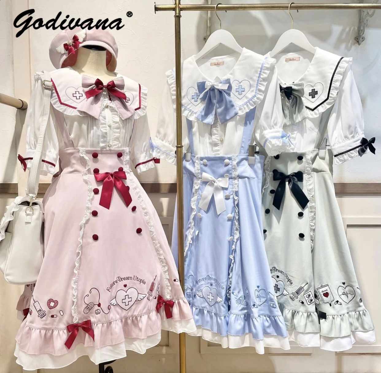 Angel Series Embroidery Suspender Skirt 2024 New Spring and Summer Lolita Cute Strap Long A Line Skirts