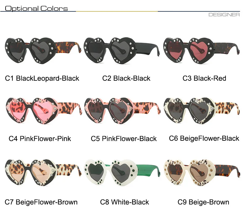 Bunte herzförmige Sonnenbrille Frauen Luxus Diamant übergroße Brille Sonnenbrille weibliche Strass Mode Mode Brillen Okulos – Detail 6