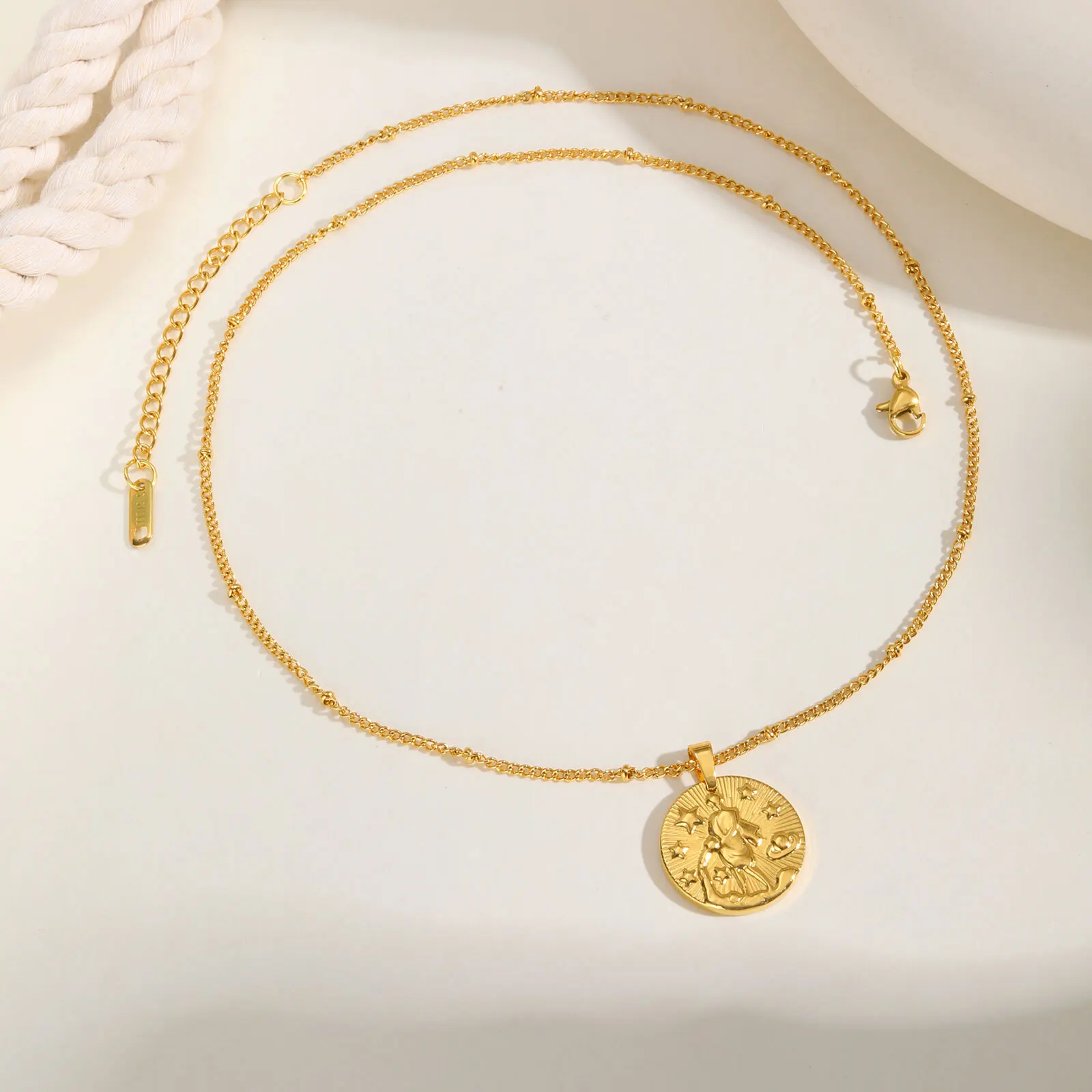 Stainless Steel Zodiac Constellation Necklace for Women, Amulet Round Coin Pendant Vintage Jewelry Birthday Gift - Image 5