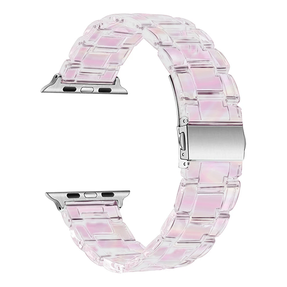 For apple watch 7 41mm 45mm band clear rainbow resin strap for iwatch se apple watch 6 5 4 40mm 44mm 3 38/42mm band transparent