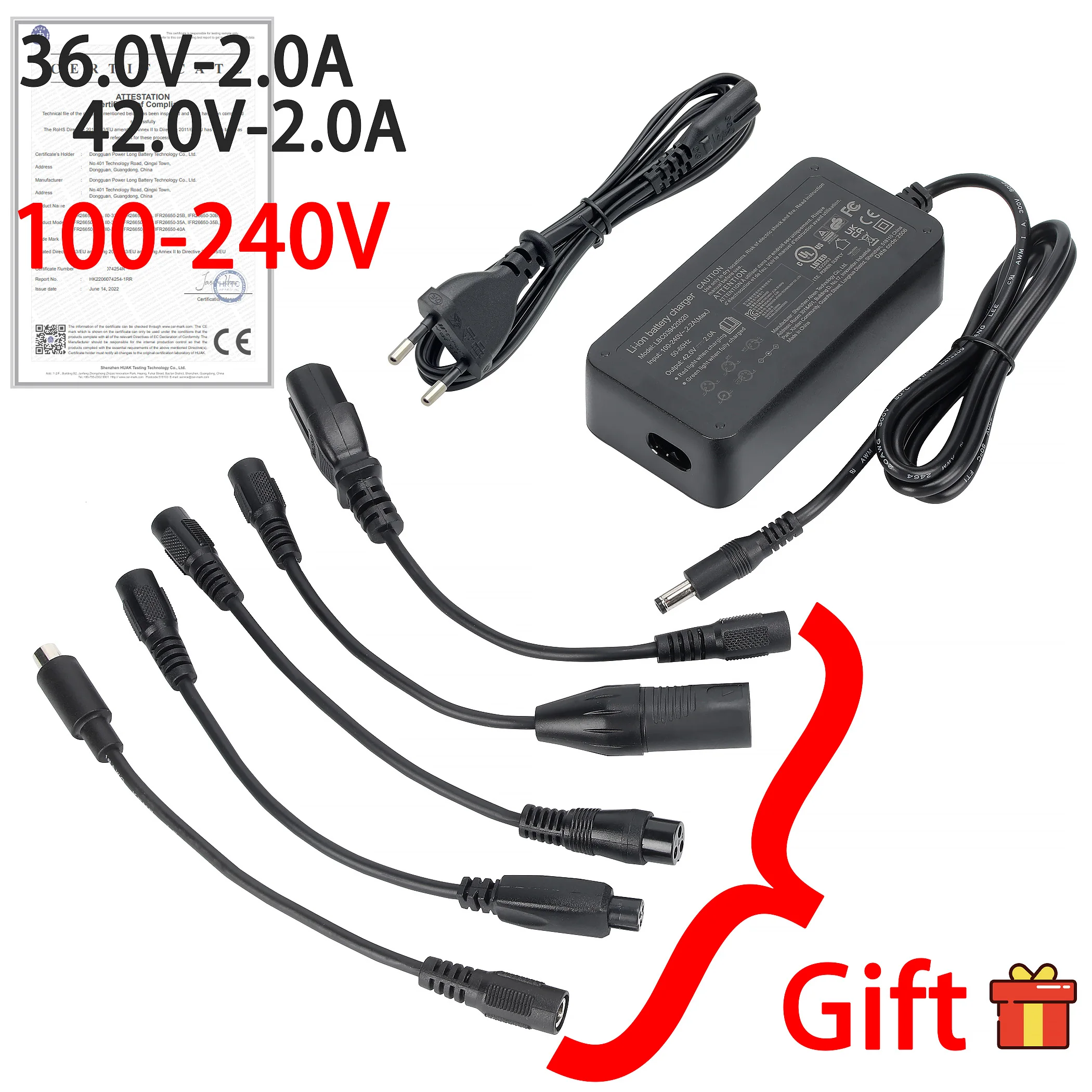 

36V E-Bike Charger 42V 2A - 10S Li-ion/Li-poly Compatible, Free Euro Converter, Fast Safe Charging